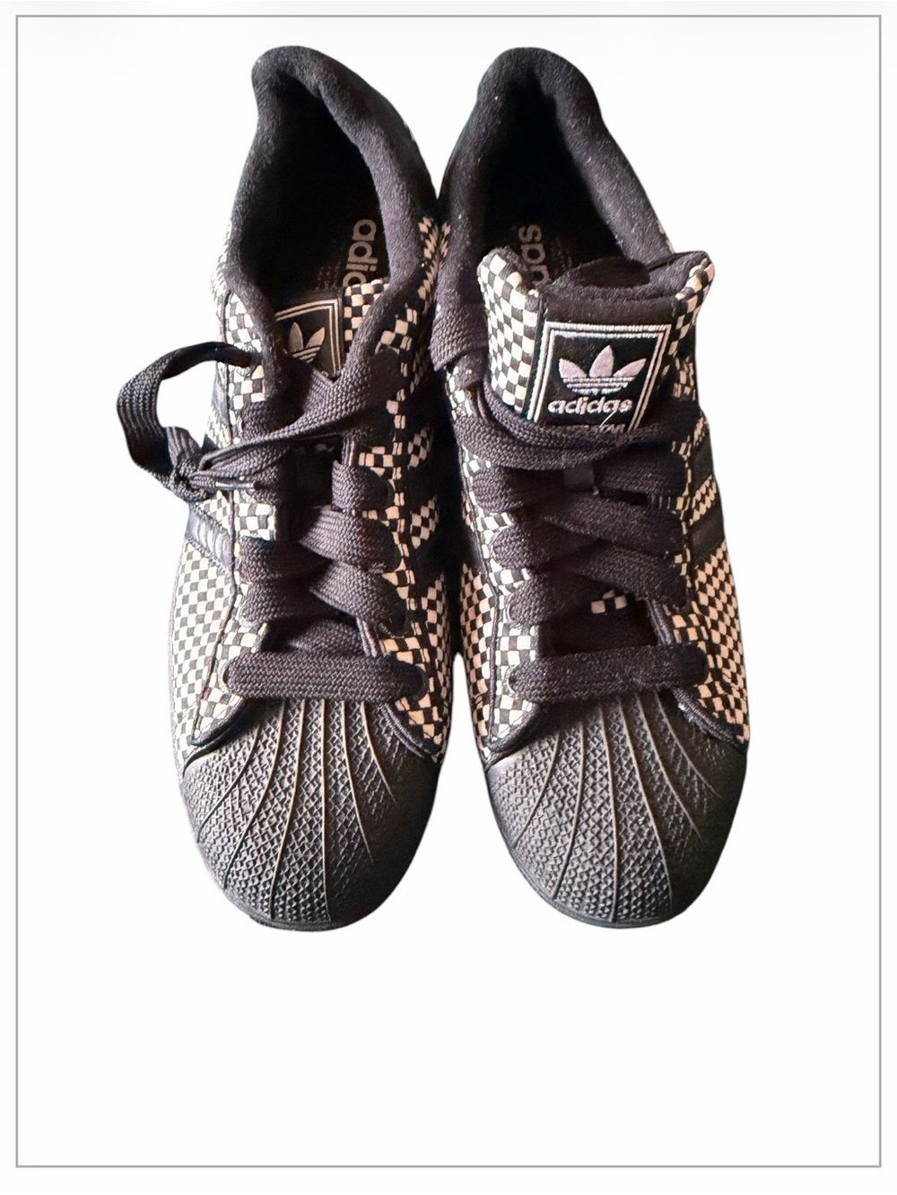 Adidas Checkerboard Superstar Sneakers - Black & White size 13